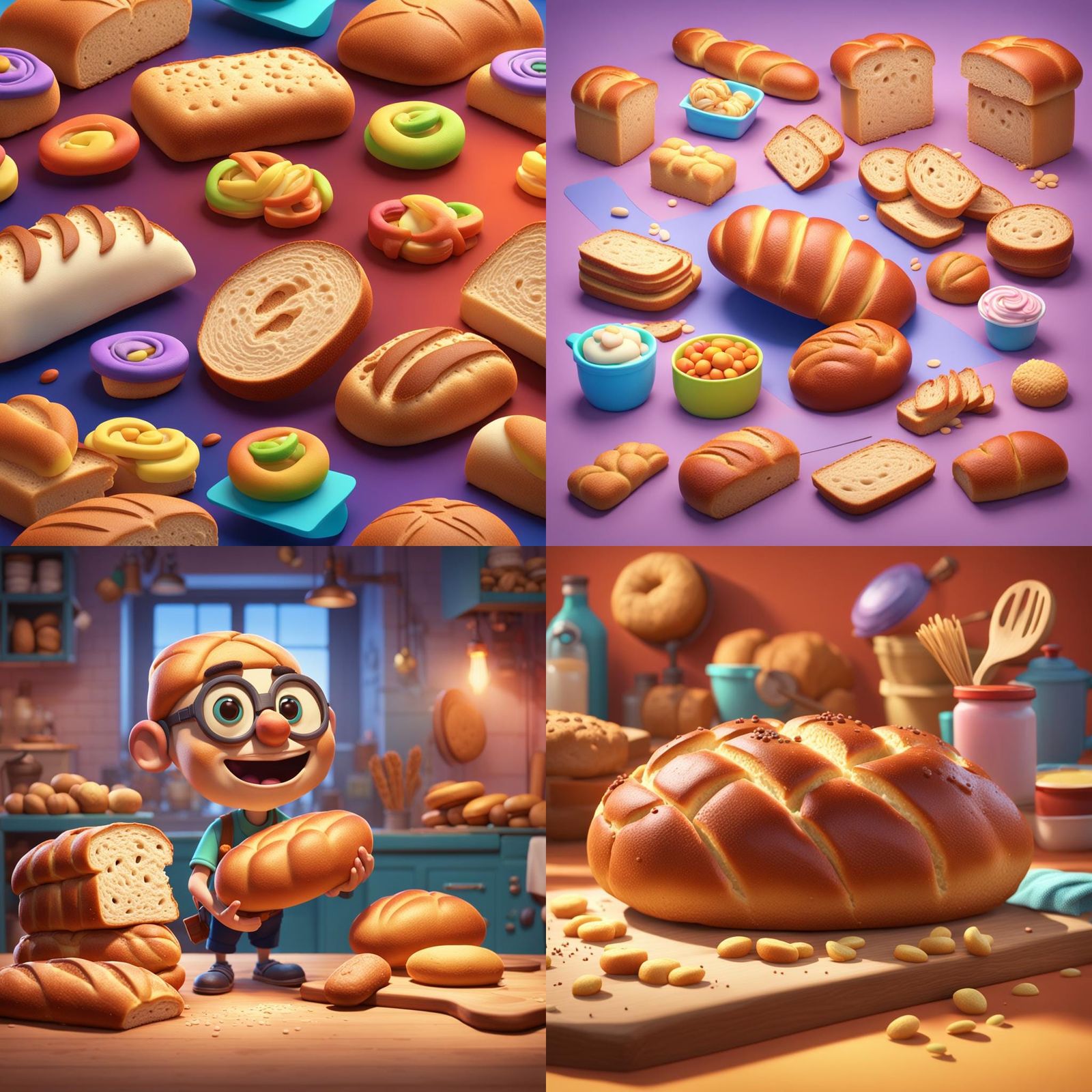 Pixar-Style 3D Bread Concept Art