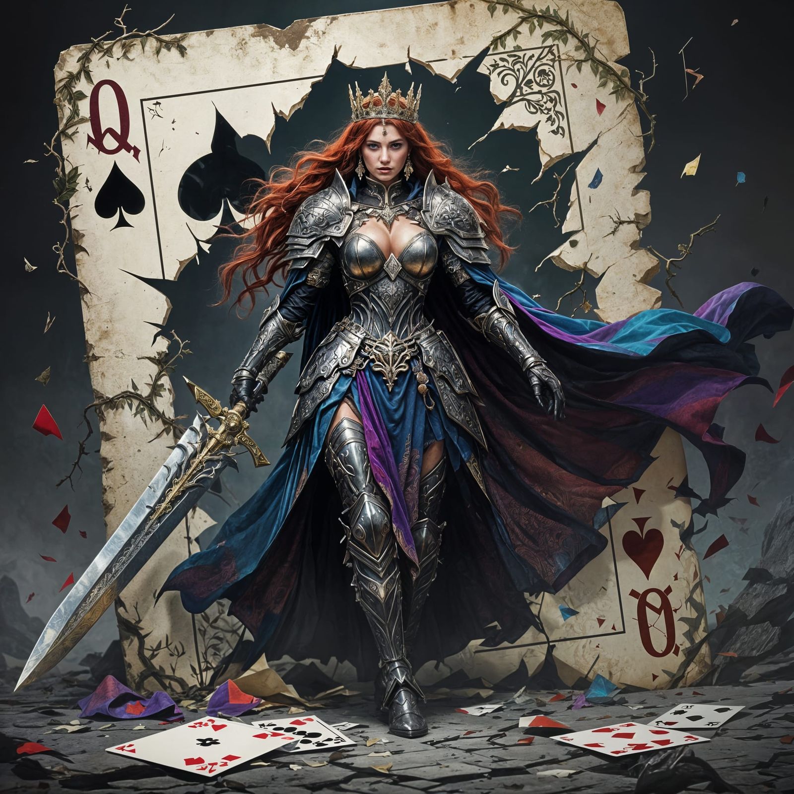 Regal Warrior Emerges From Queen of Spades Card