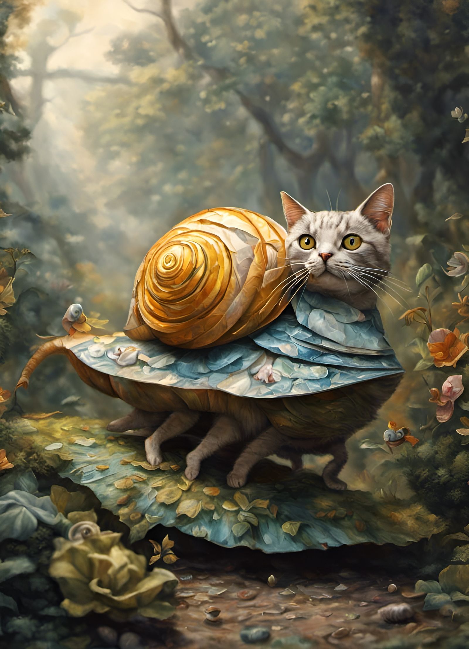 Cat on Snail: Origami Papercraft Style