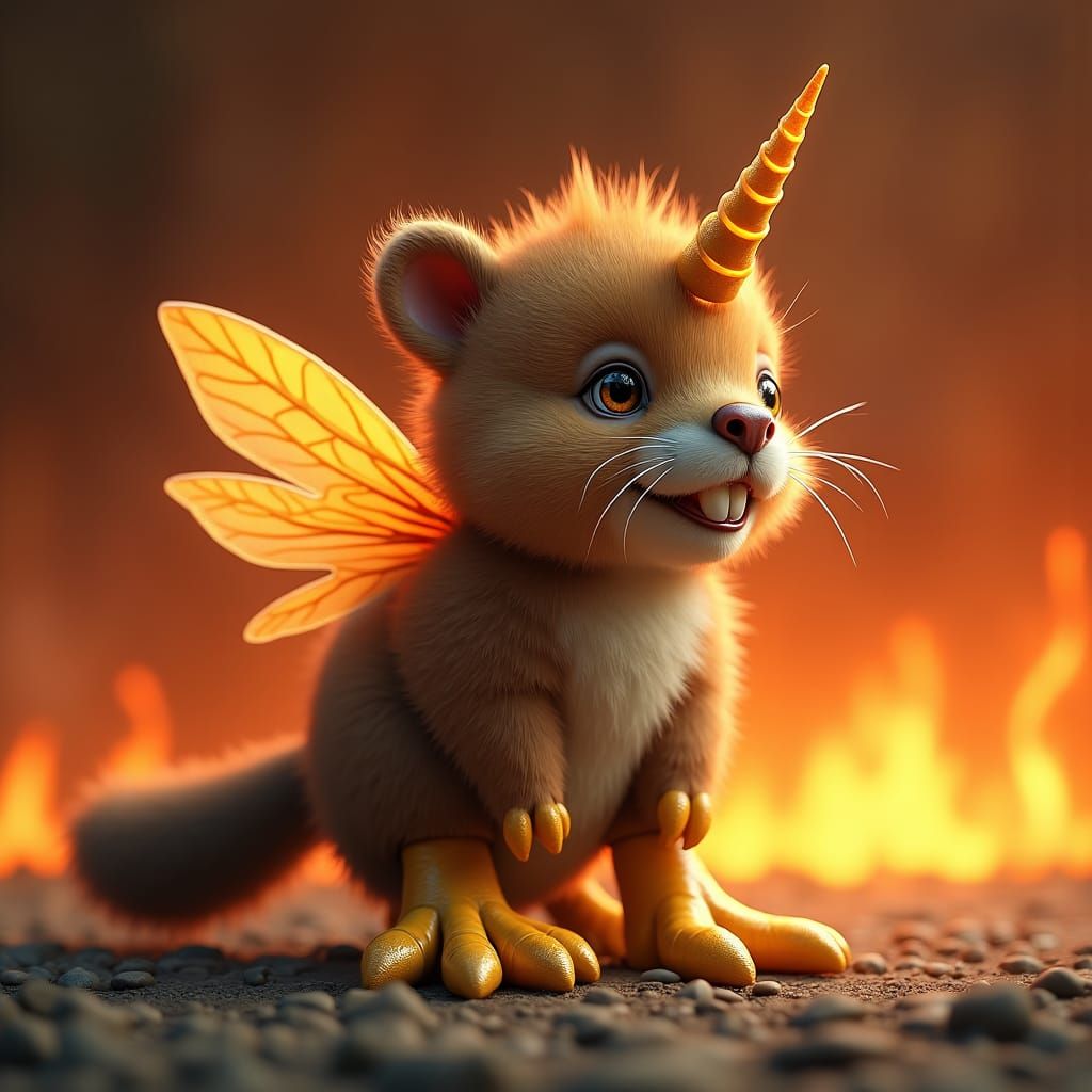 Magical Cub Chimera with Bee Wings and Beaver Tail
