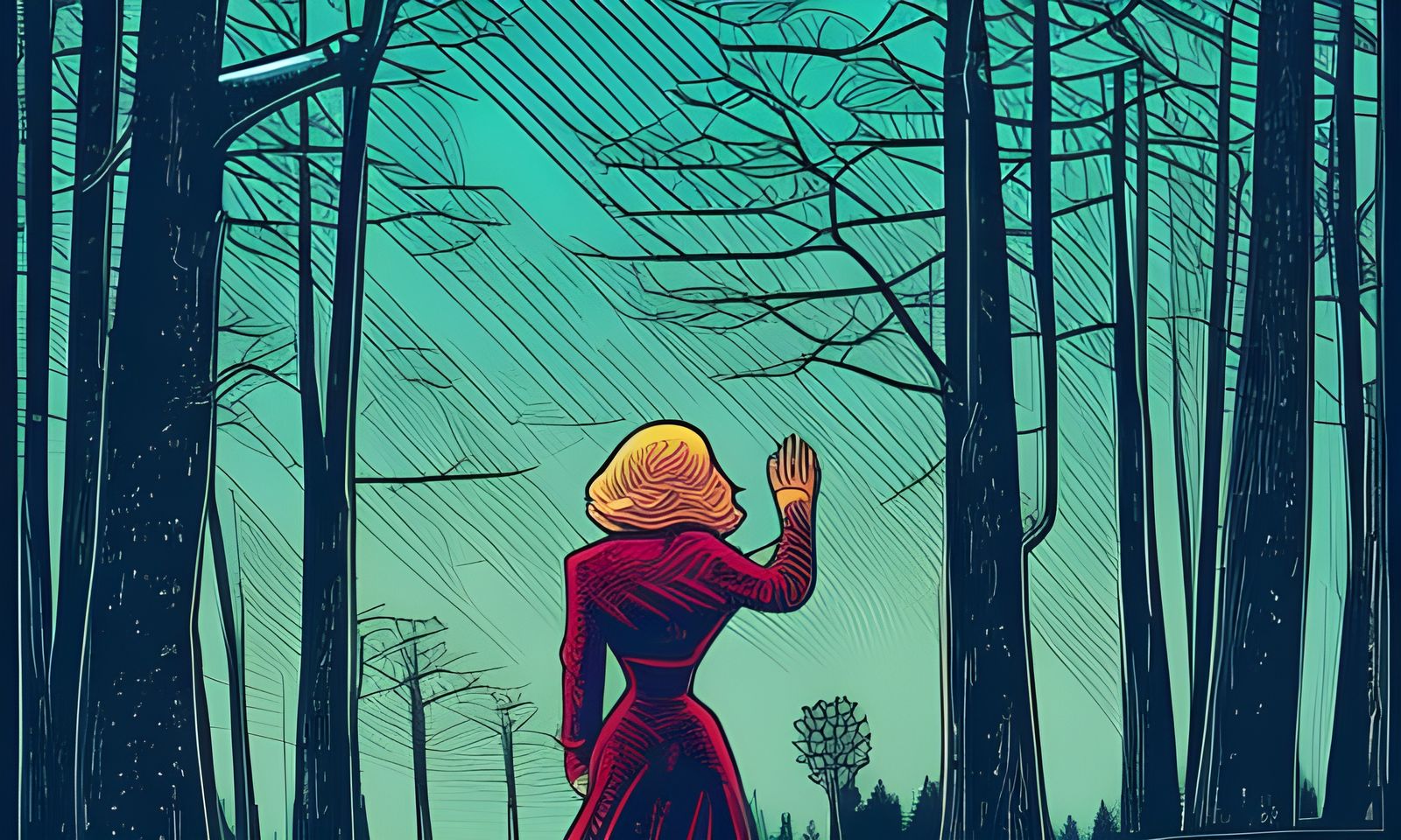 Woman Waving Goodbye in Graphic Style