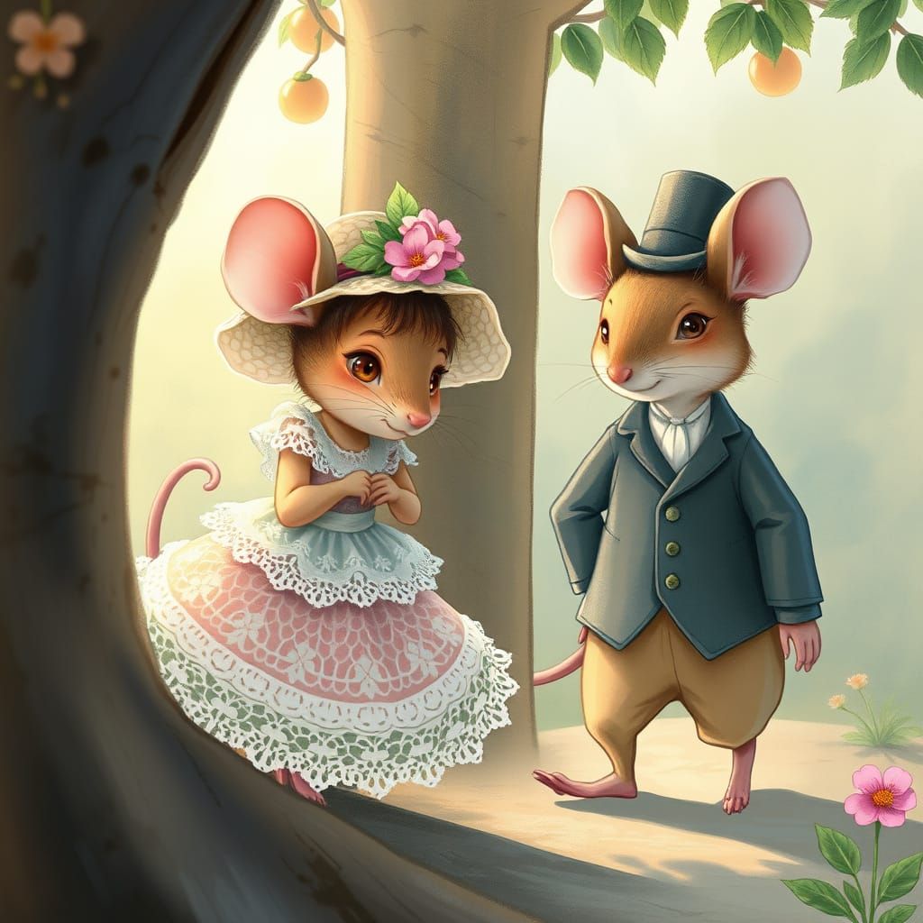 Shy Mouse Hiding: Whimsical Storybook Illustration