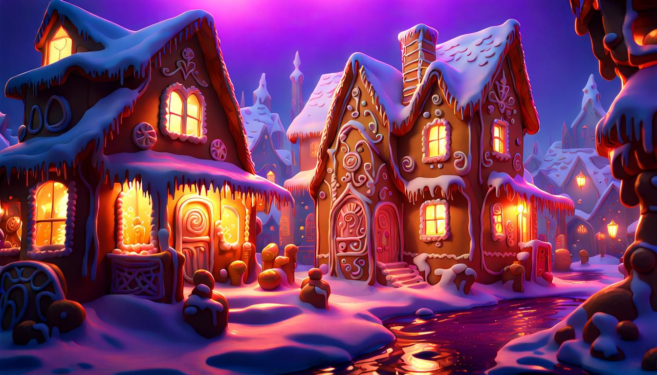 Dark Fantasy Gingerbread Village in Hyperdetailed Style