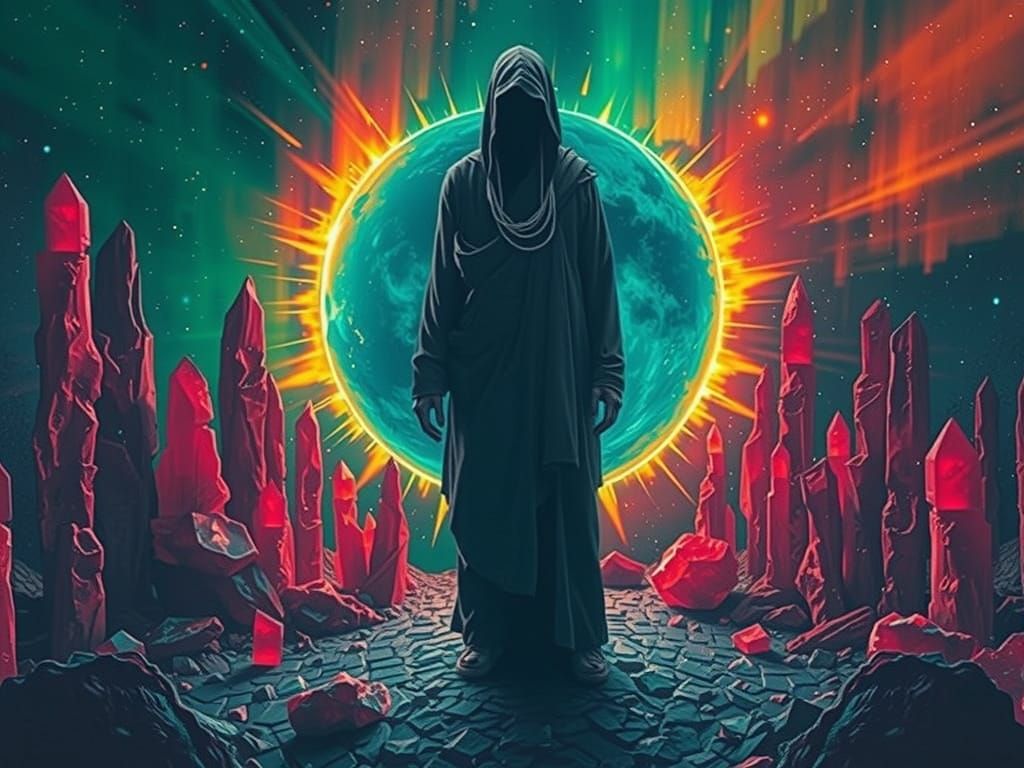 Monk Chanting During Solar Eclipse in Crystal Crater