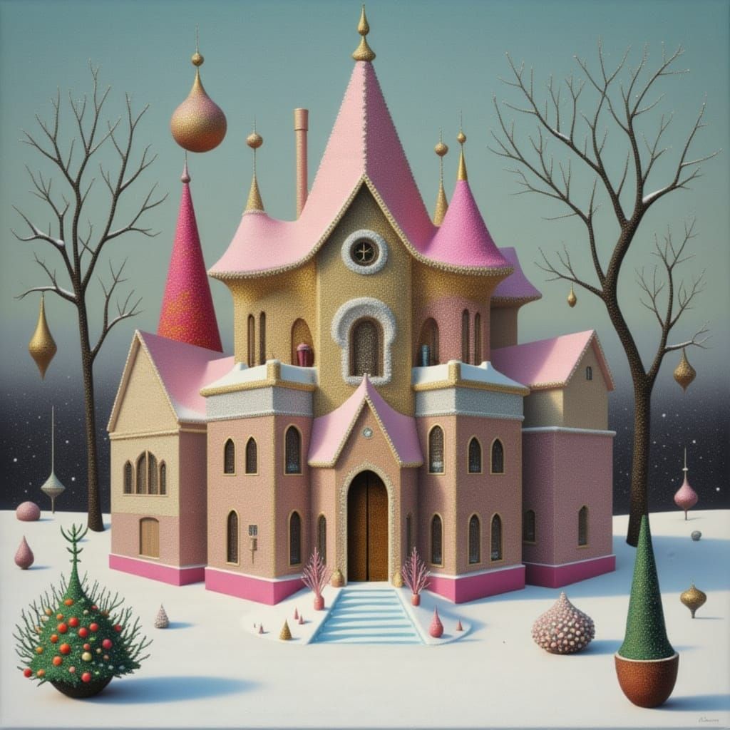 Whimsical Gingerbread House in Blush Pink and Gold