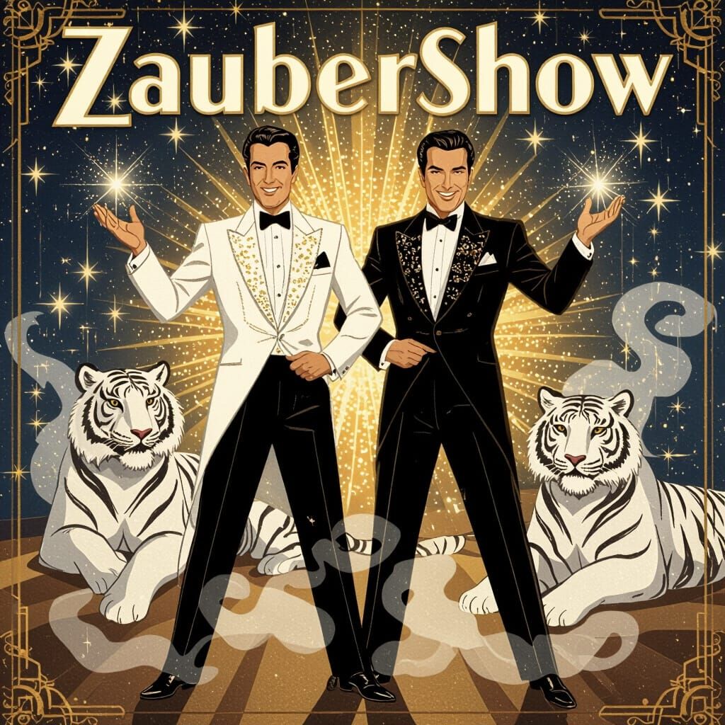 Vintage Art Deco Magic Show Poster with Siegfried & Roy