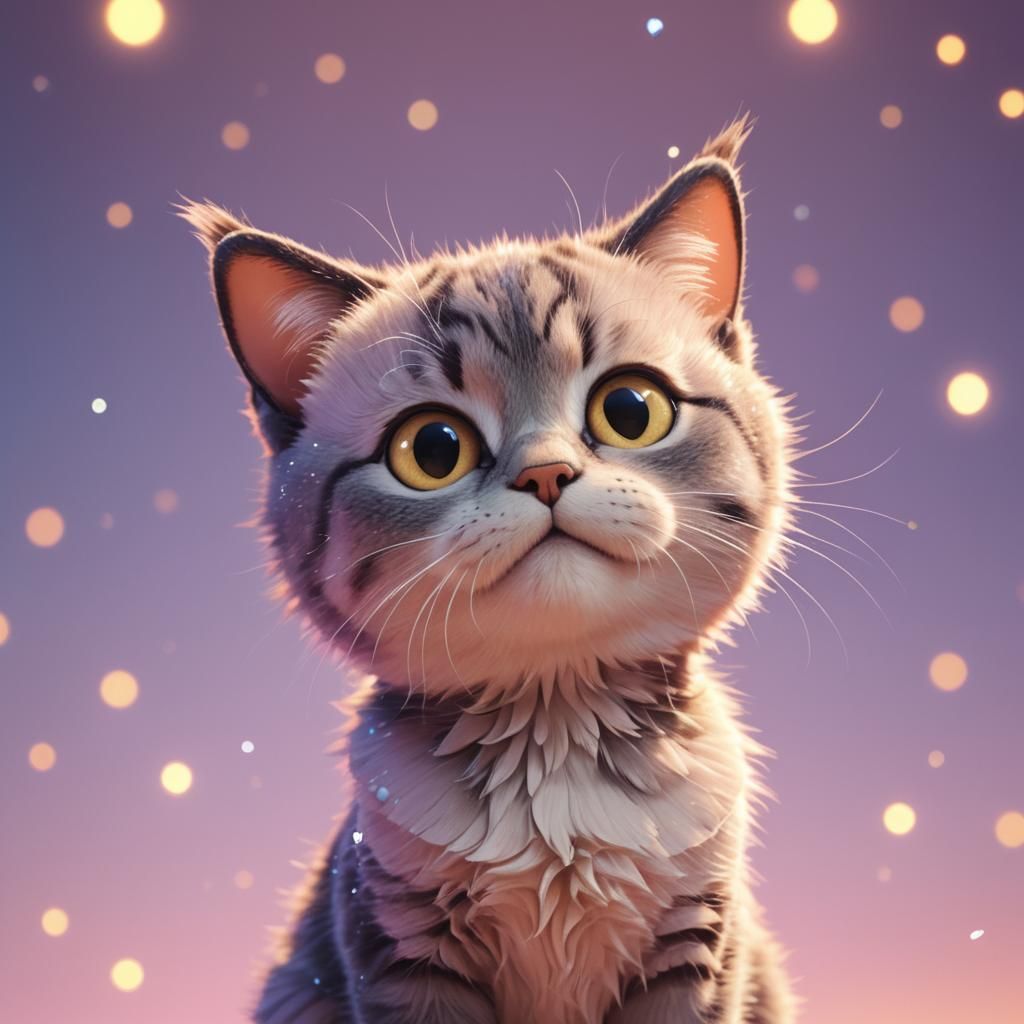 Sad Cat Close-Up in Pixar-Style 3D Rendering
