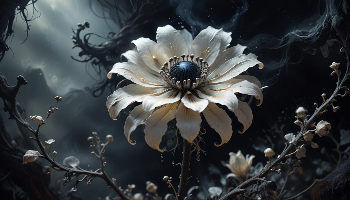 Ghostly Flower from Bones in Dark Botanical Art