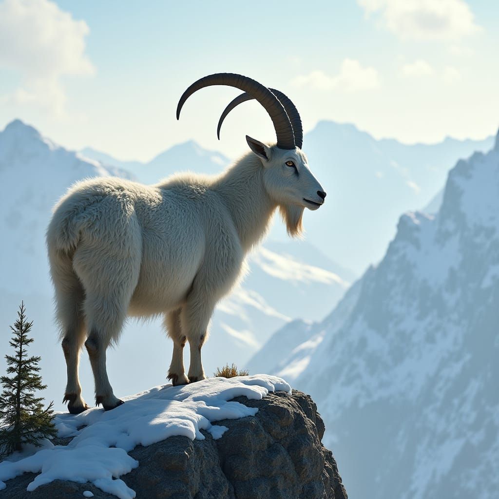 Majestic Mountain Goat on Snow-Capped Peak