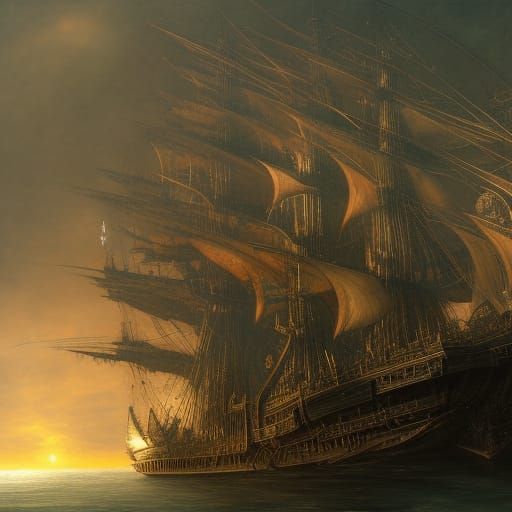 Epic Galleon Armada in Psychedelic Graffiti Style