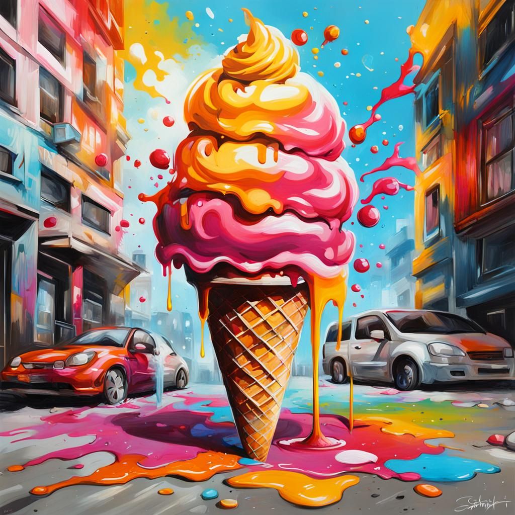 Colorful Graffiti Art Ice Cream, Ultra Detailed