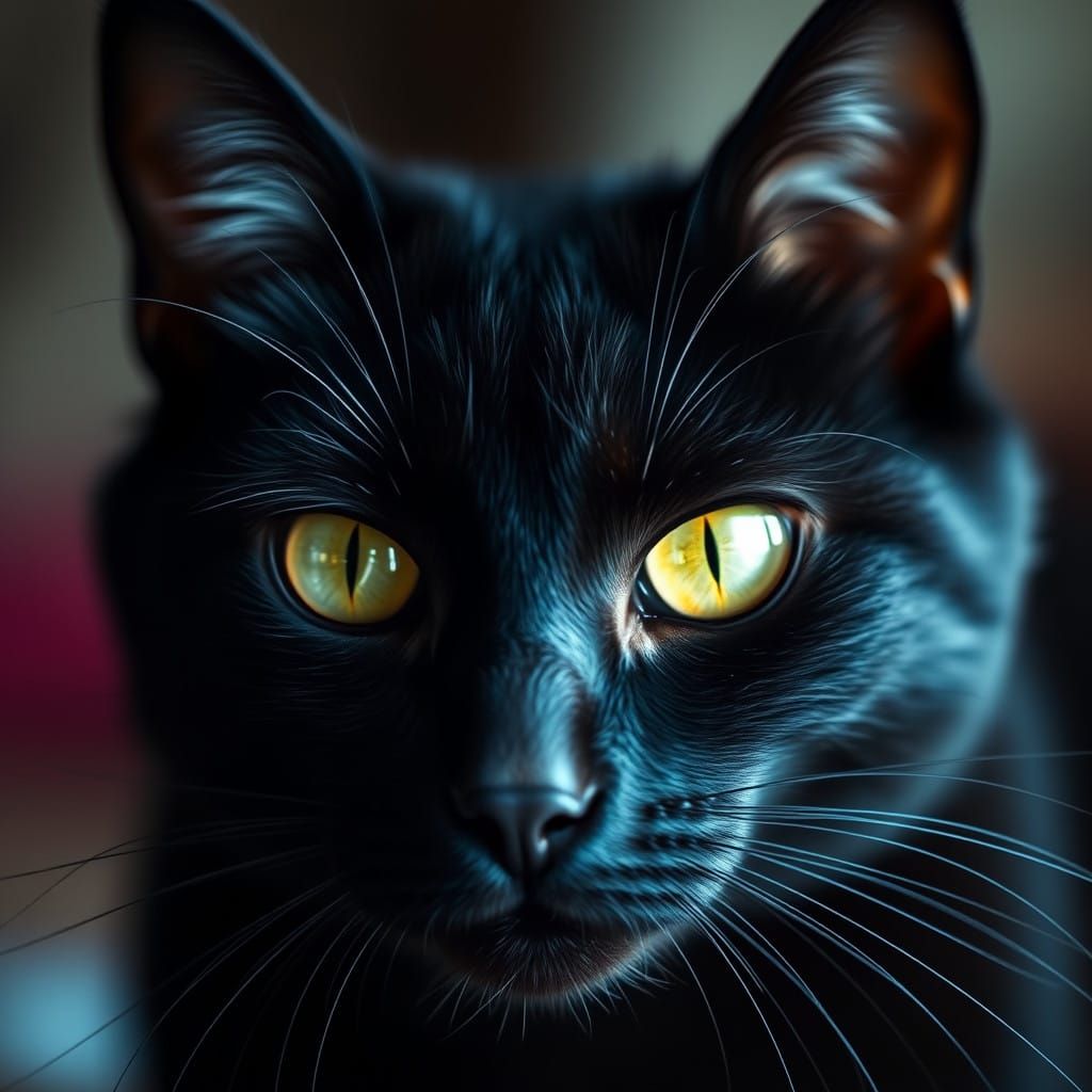 Surreal Close-Up of a Black Cat in Vibrant Color