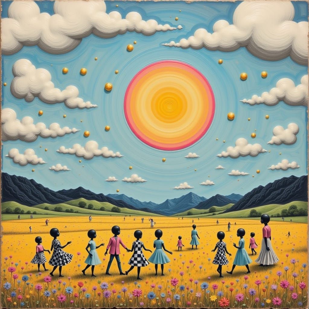 Dadaist Landscape with Claymation Figures in Pastel Colors