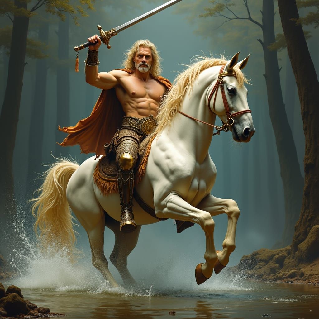 Heroic Armored Centaur in Misty Forest