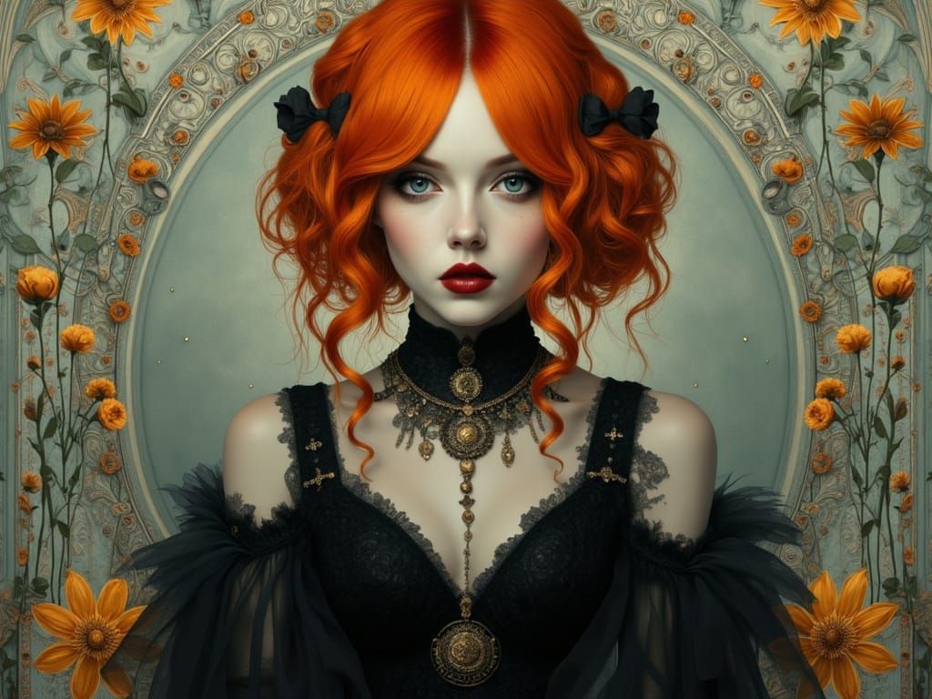 Gothic Woman Portrait in Pop Surrealism Style