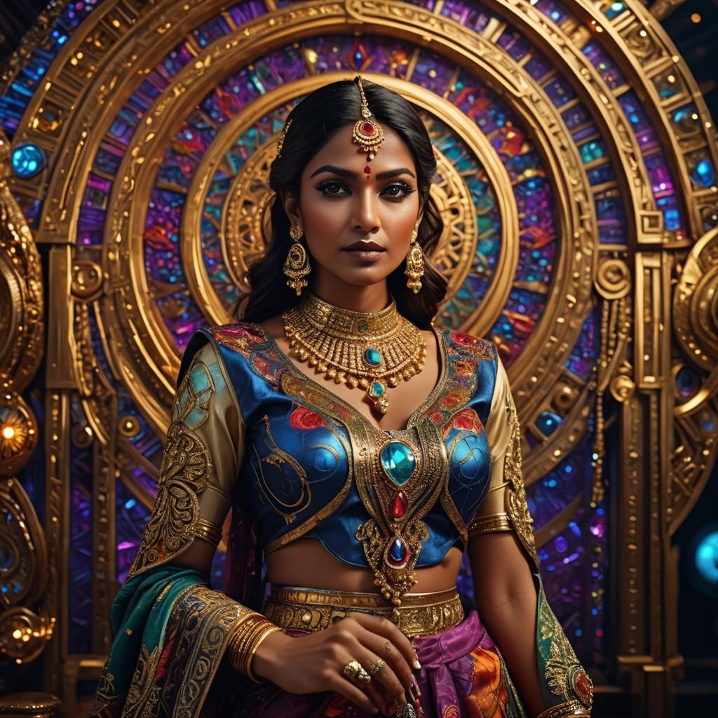 Futuristic Indian Portrait in High-Tech Setting