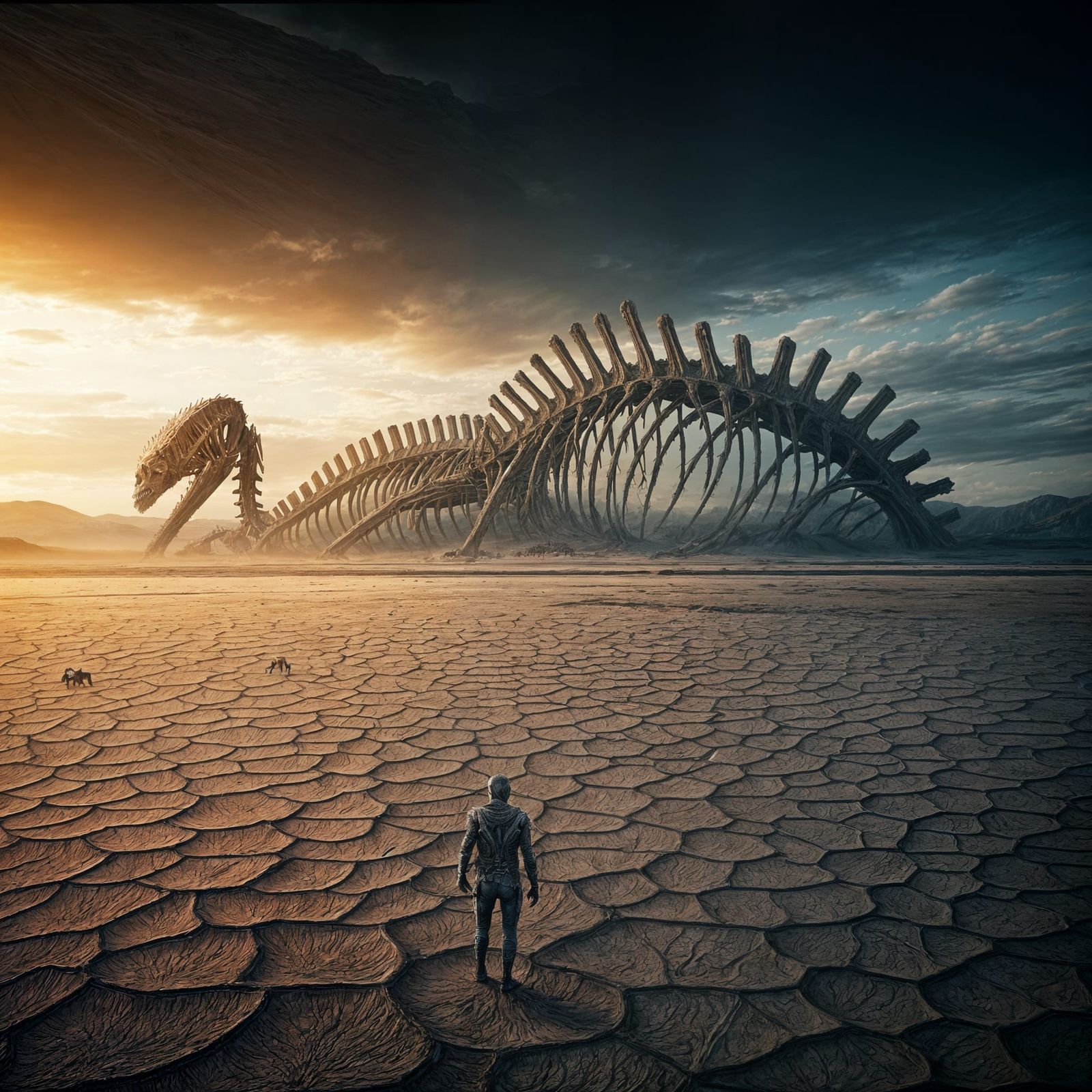 Fossilized Skeletons Emerge in Desolate Cinematic Landscape