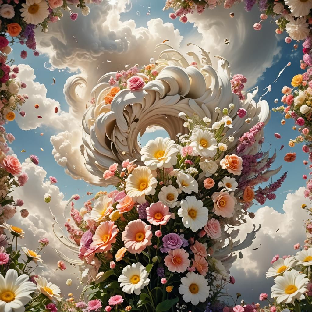 Floral Tornado in Fibonacci Spiral: Surreal Digital Art