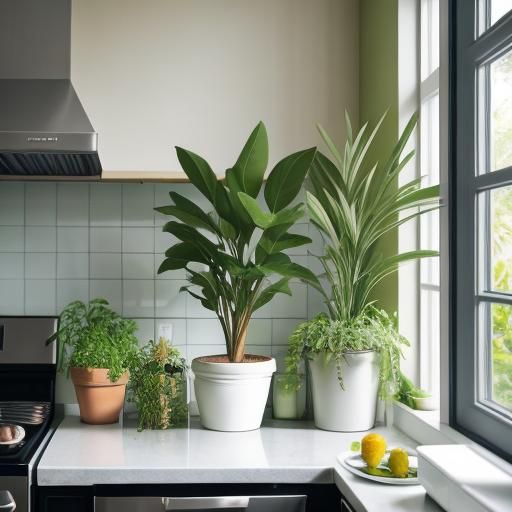 Olive and Ivory Kitchen with Vibrant Plants