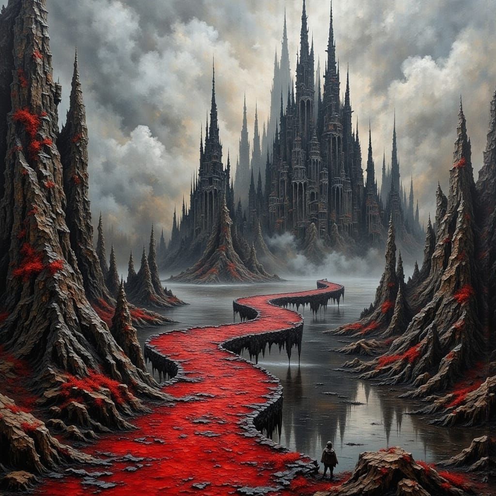 Checkered Path to Cathedral City in Oil Paint Style