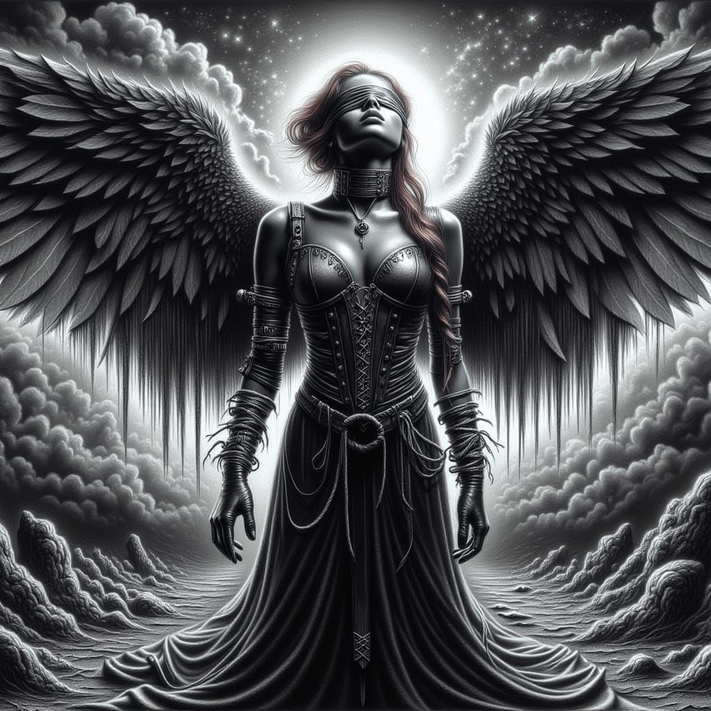 Fallen Angel in Desolate Landscape: Gothic Art