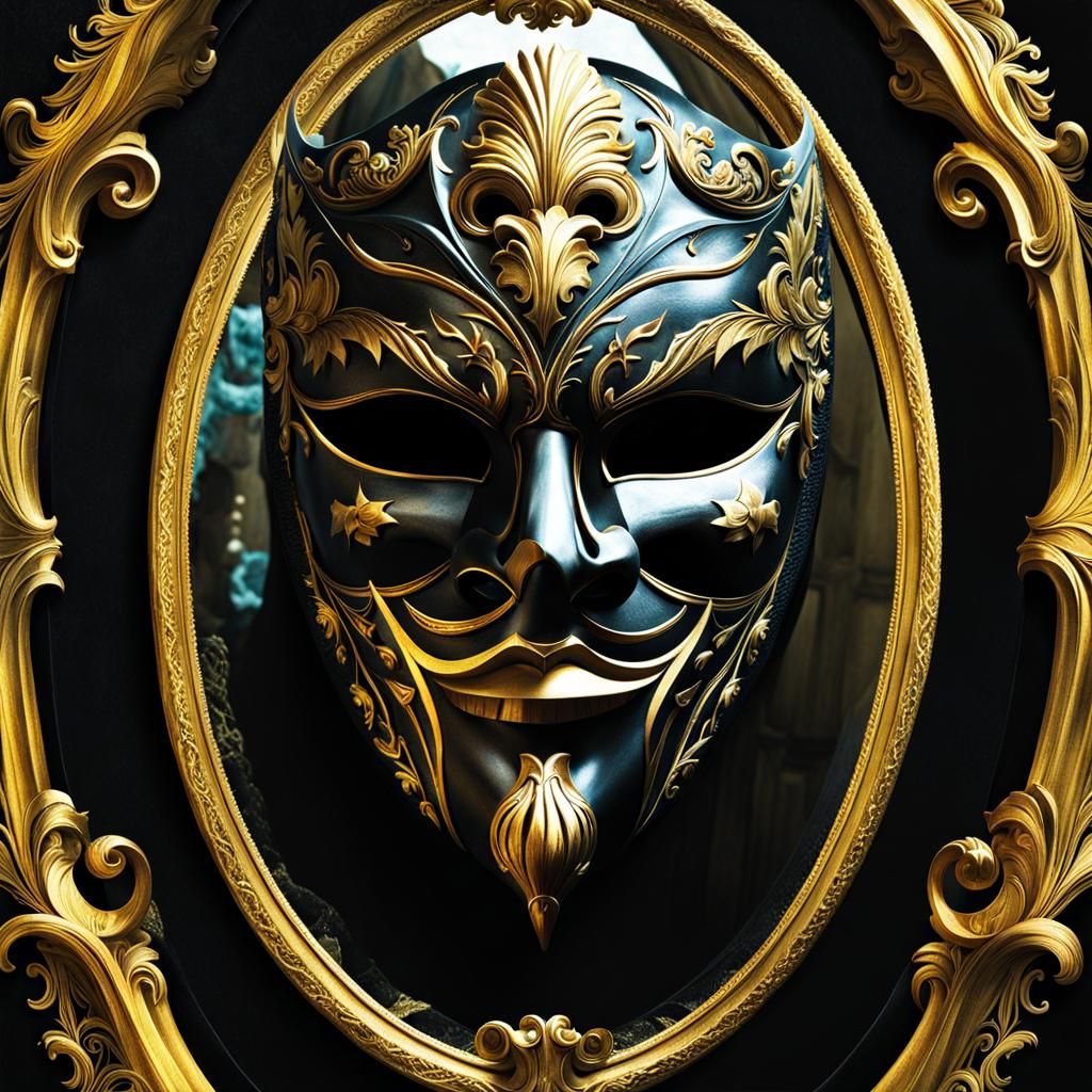 Masked Face Reflected in Shattered Mirror