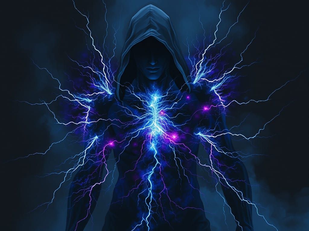 Dark Figure Electrified in Turbulent Aura