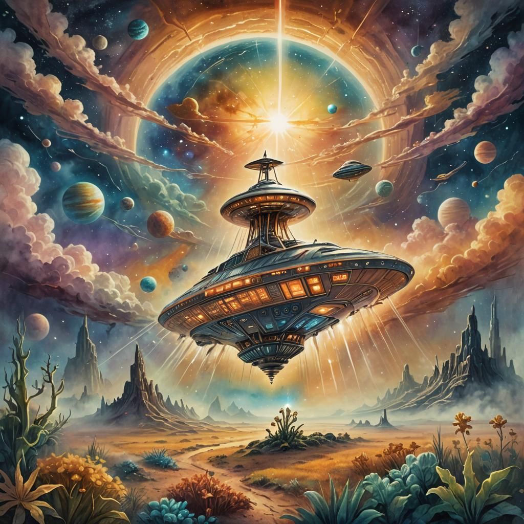 Cosmic Spaceship Landing on Alien World