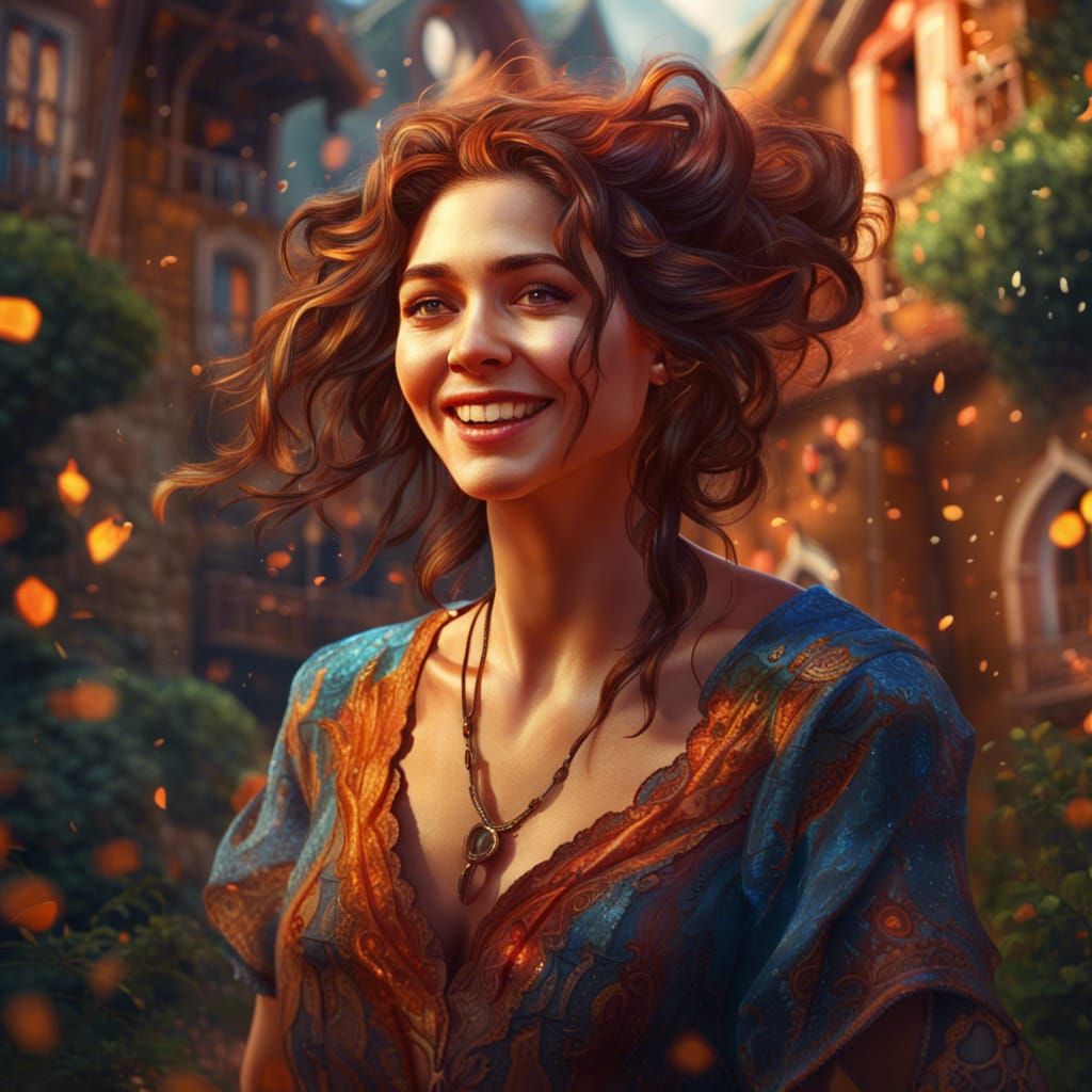 A extremely happy beautiful woman