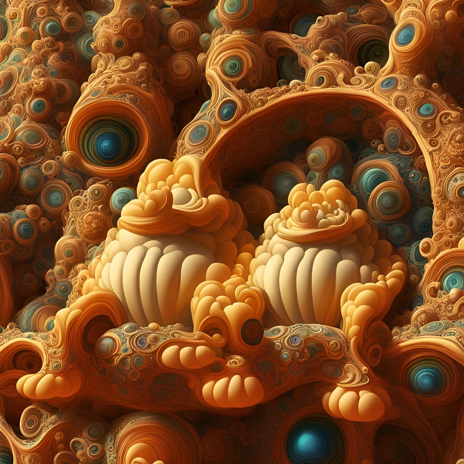 Psychedelic Sci-Fi Relief with Meditative Figure