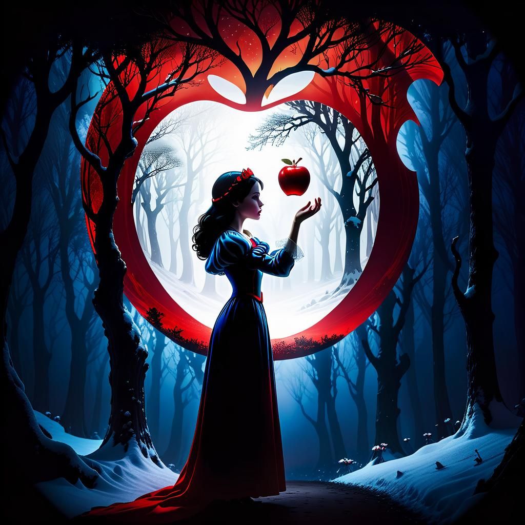 Snow White Double Exposure in Mystical Forest