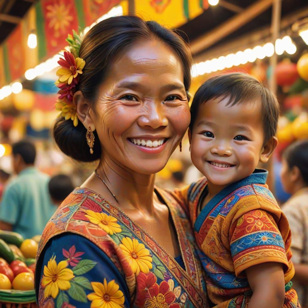 Warm Smile of a Filipino Matriarch in Vibrant Market Scene
