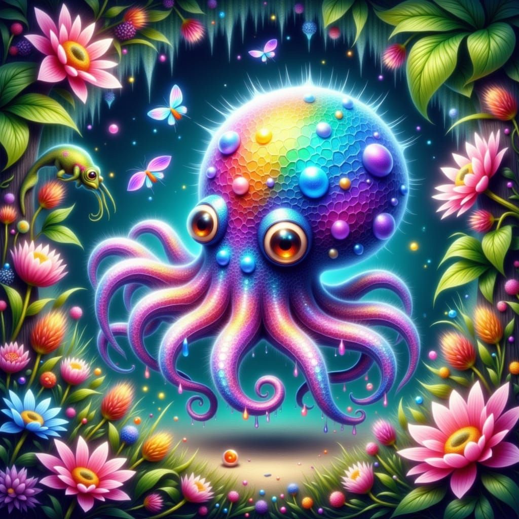 Whimsical Jungle Scene with Baby Squishy Toes Spider-Octopi ...