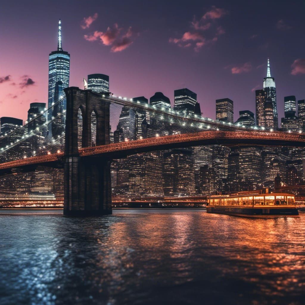 Brooklyn Bridge at Dusk with Manhattan Skyline