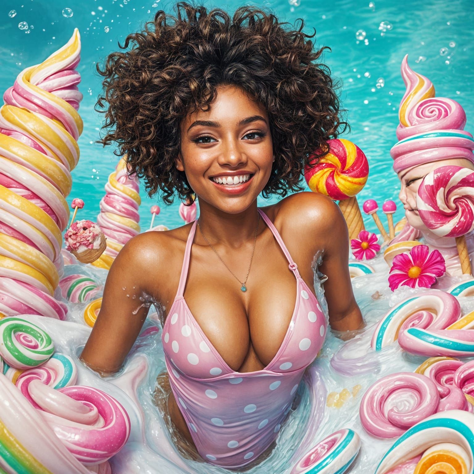 Surreal Beauty Dives into a Rainbow-Colored Ice Cream Wonder...
