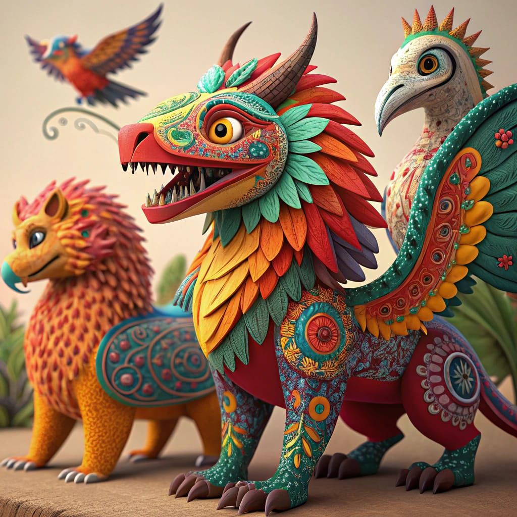 Vibrant Papier Mâché Alebrijes from Mexico