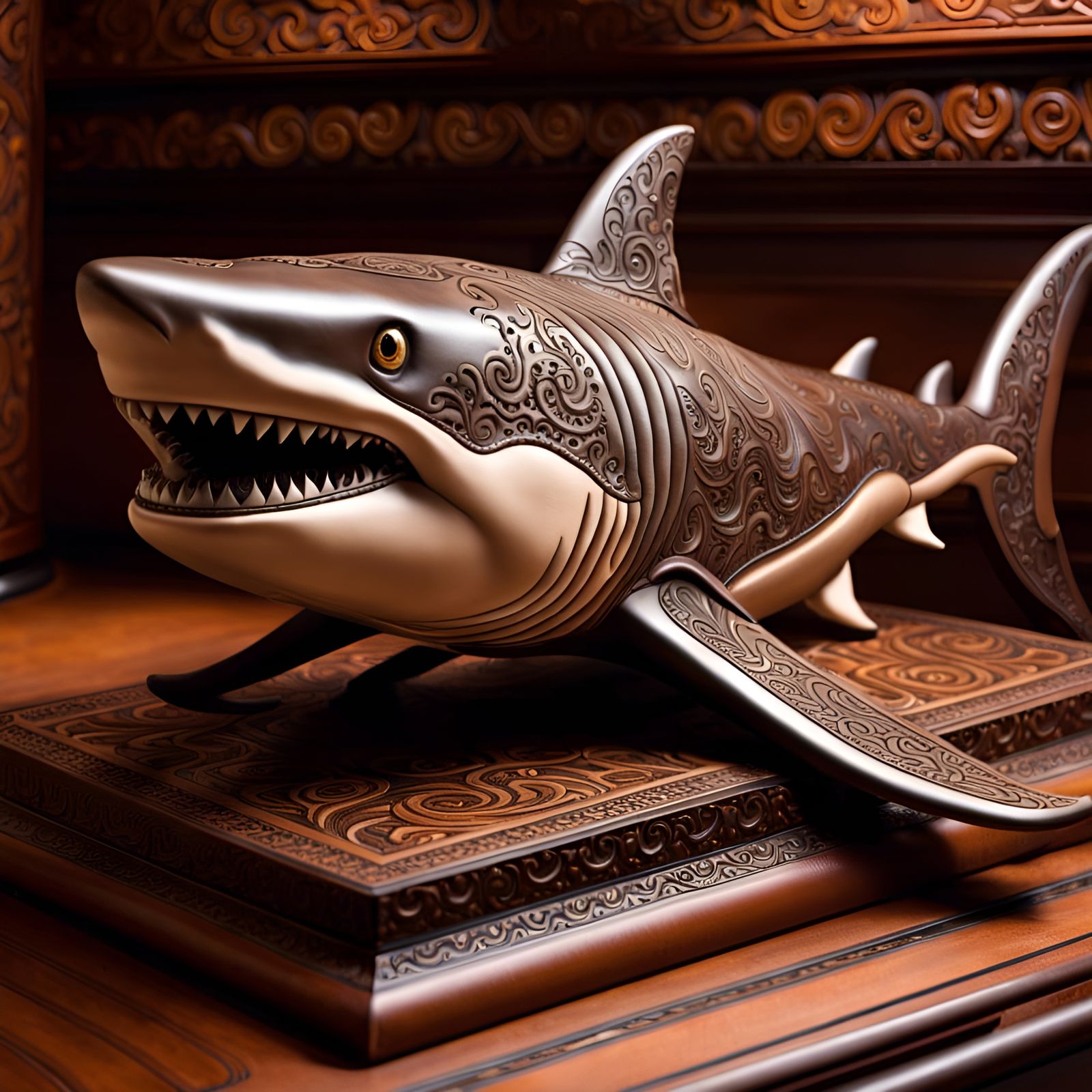 Hand Tooled Leather Shark Sculpture