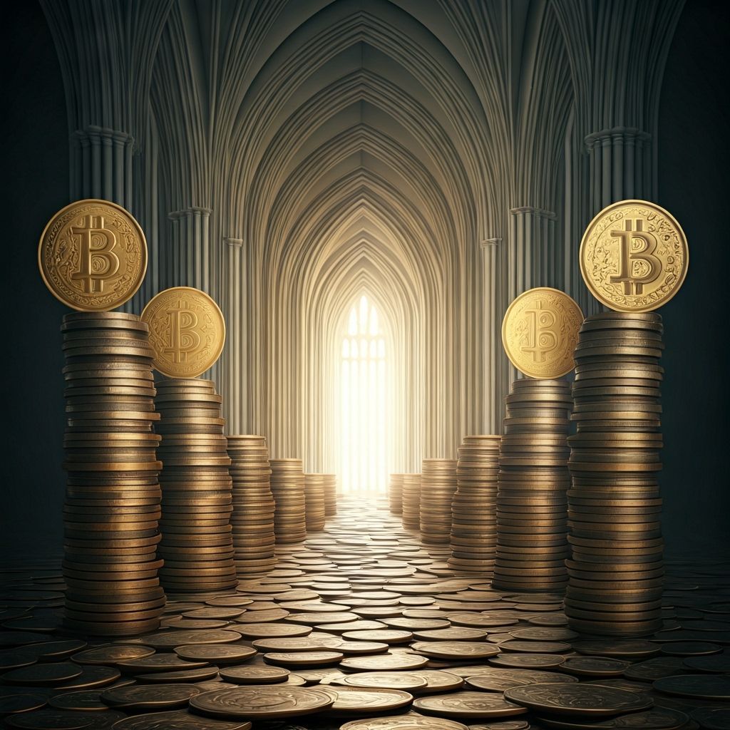 Floating Cathedral of Coins in Papercraft Style