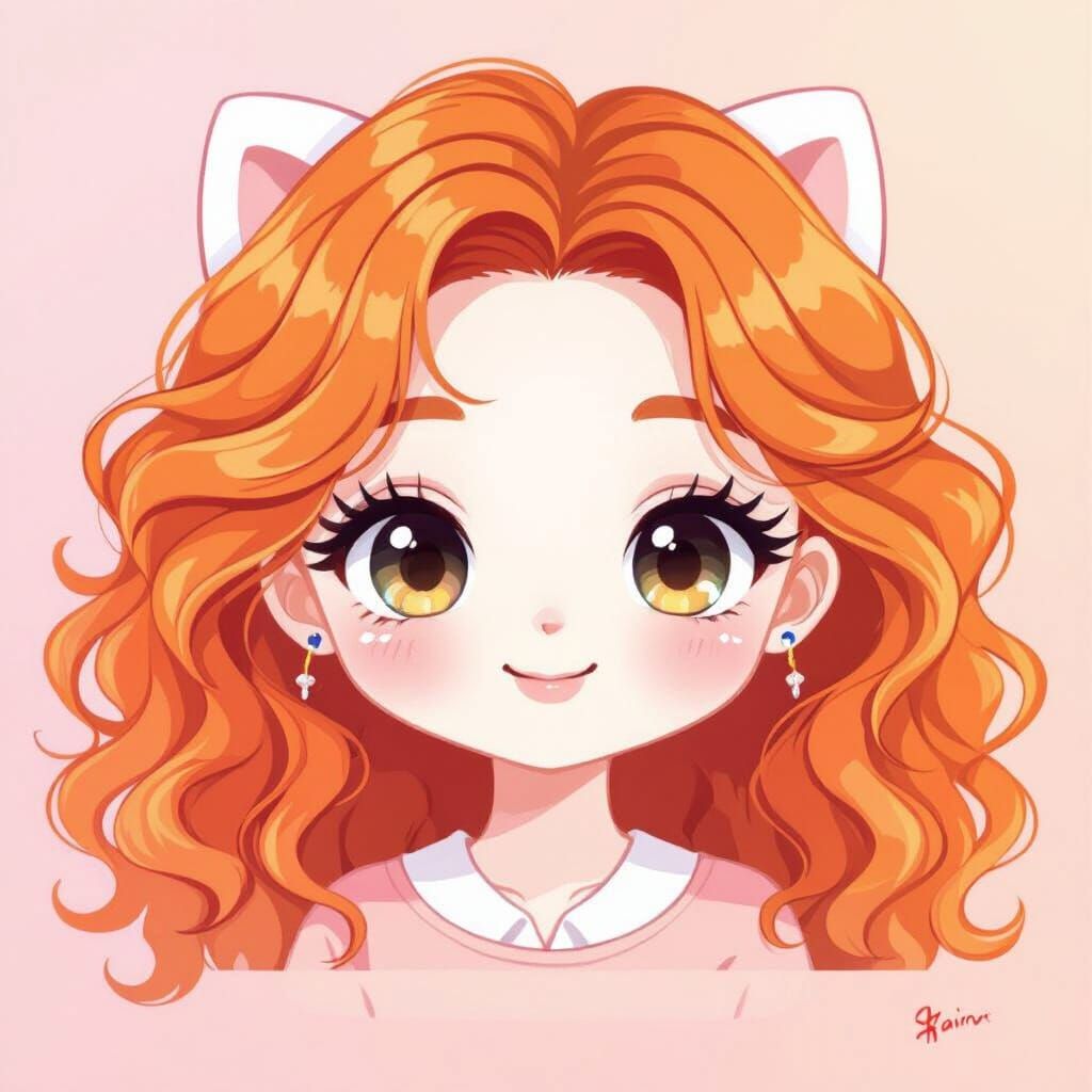 Cute Hello Kitty with Ginger Curls and Long Lashes