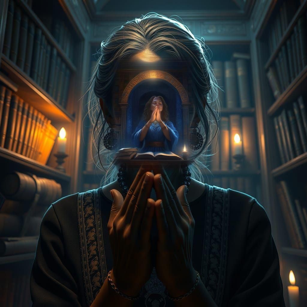 Mystical Healer Praying in a Dark Fantasy Scene