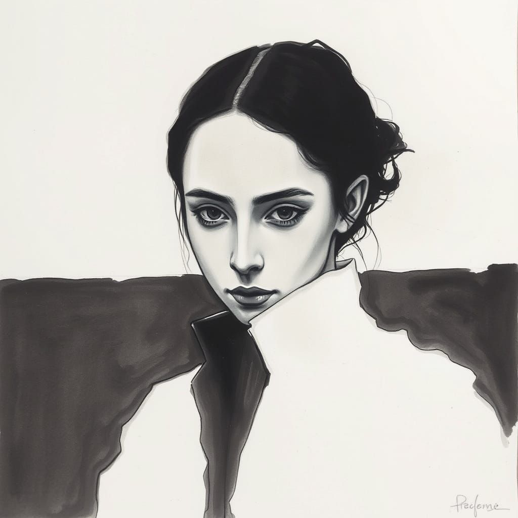 Minimalist Ink Wash Portrait in Ethereal Style