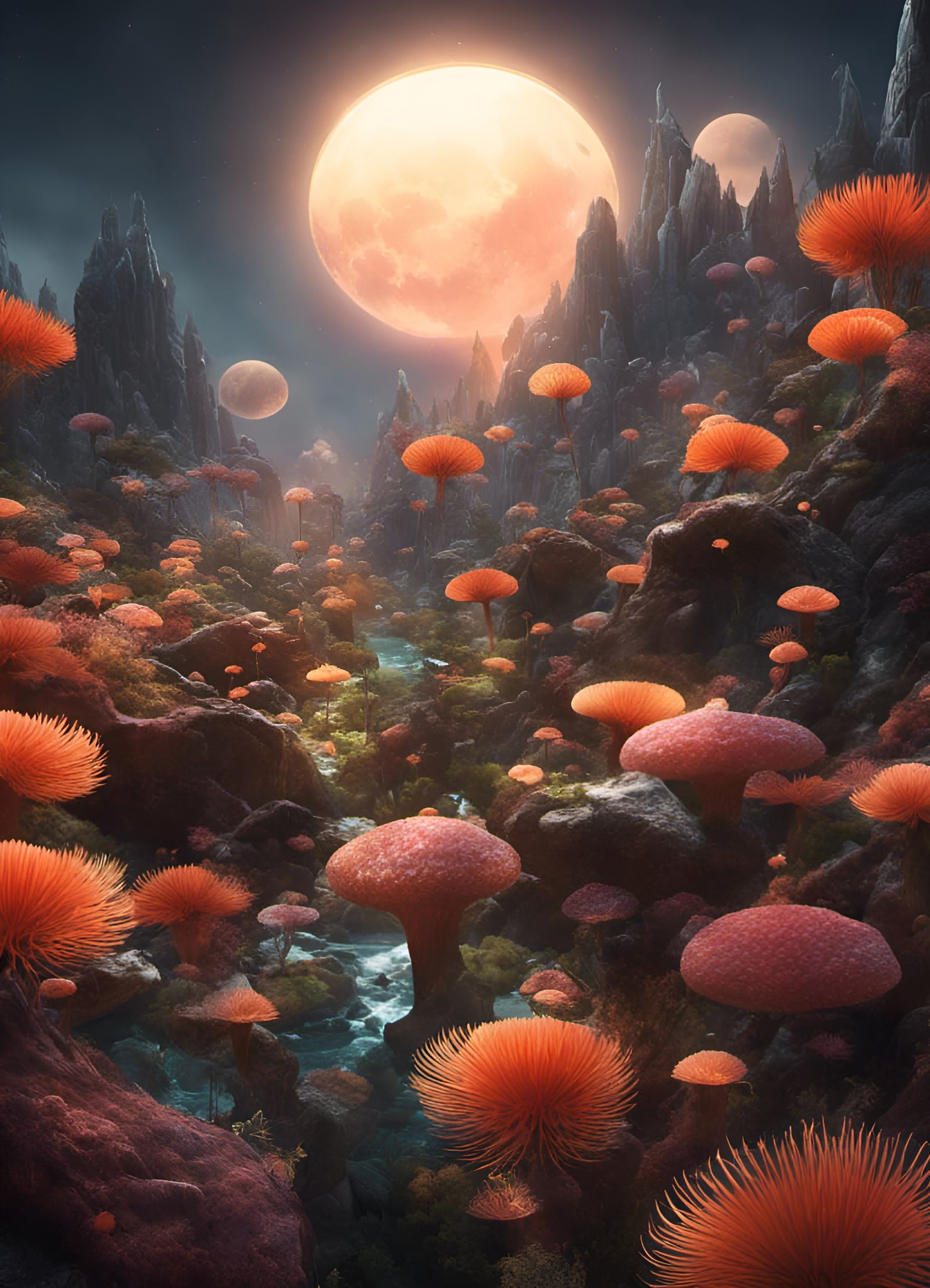 Detailed Cosmic Scene with Magical Realism Elements