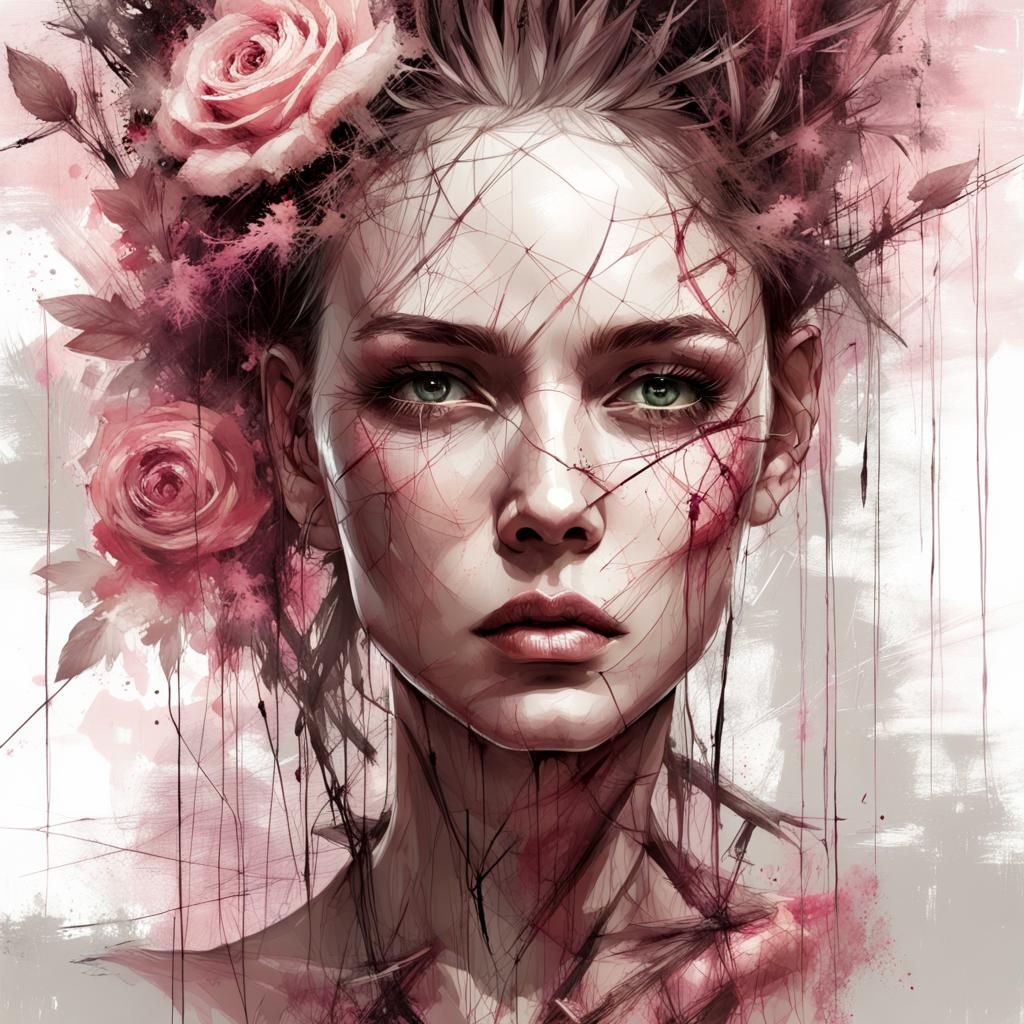 Porcelain Girl with Roots as Detailed Painting