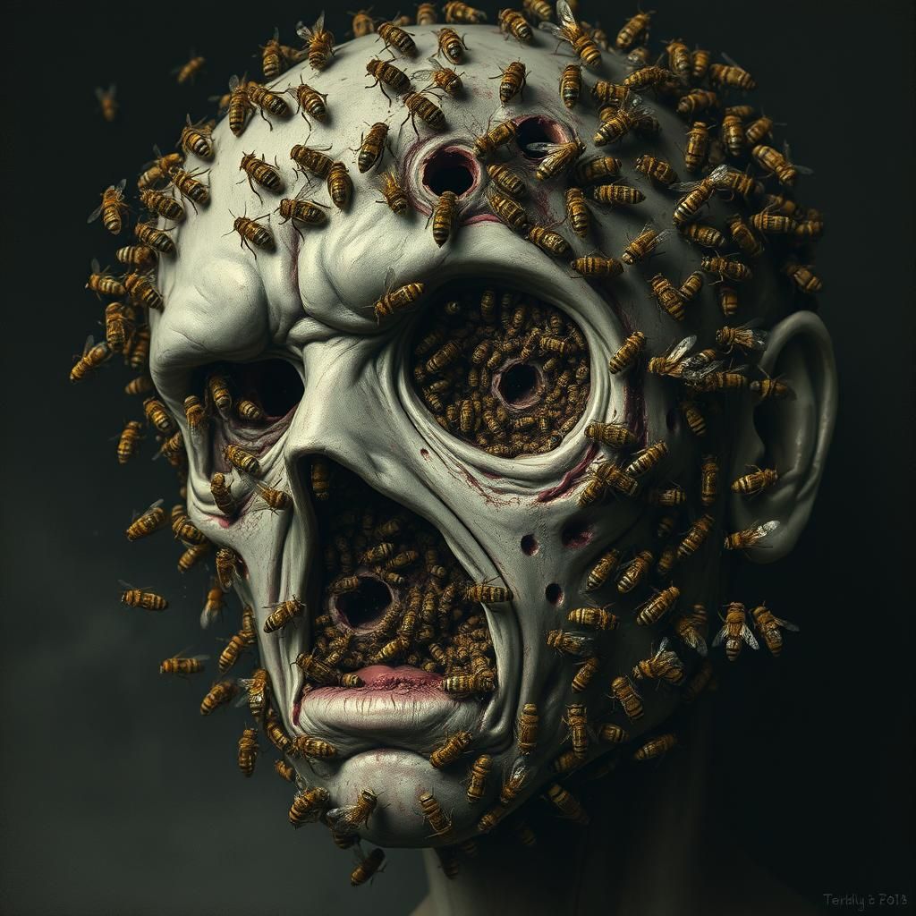 Bee-Infested Face: A Macabre Surrealist Nightmare