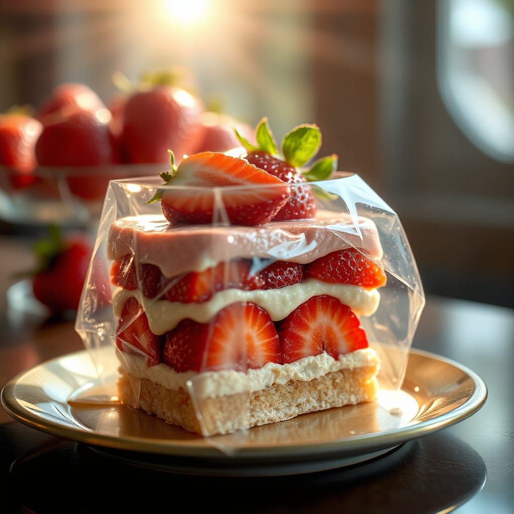 Hyperdetailed Strawberry Cake with Glaze in 8K