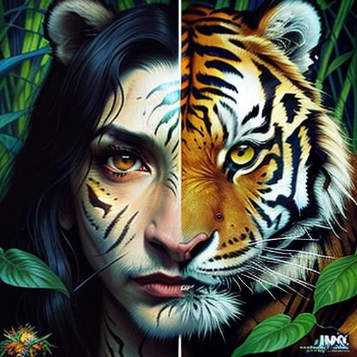 Ferocious Tiger Woman in Burtonesque Auroracore Style