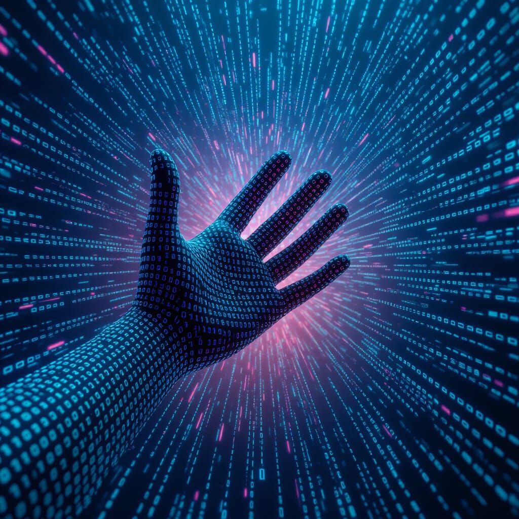 Binary Code Hand Reaching From Matrix