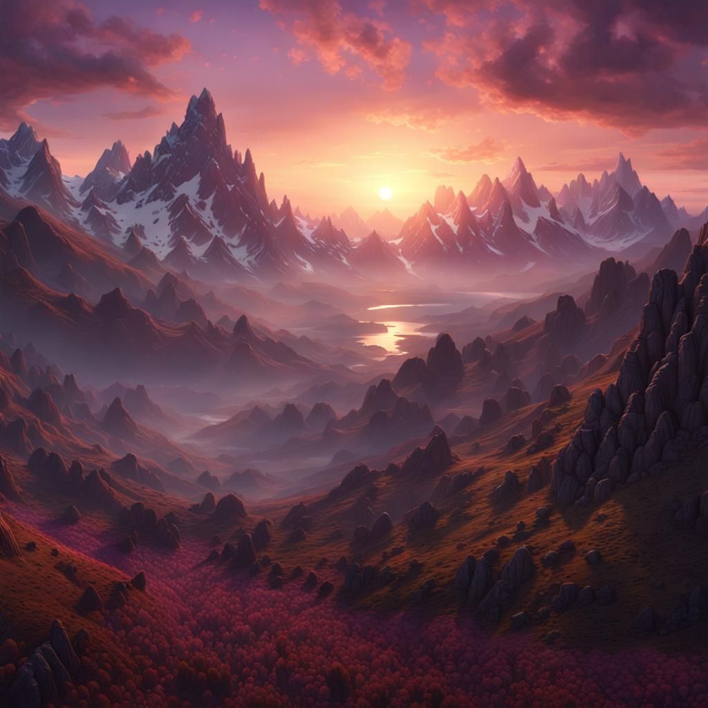 Epic Sunrise Over Mountains: Digital Matte Painting