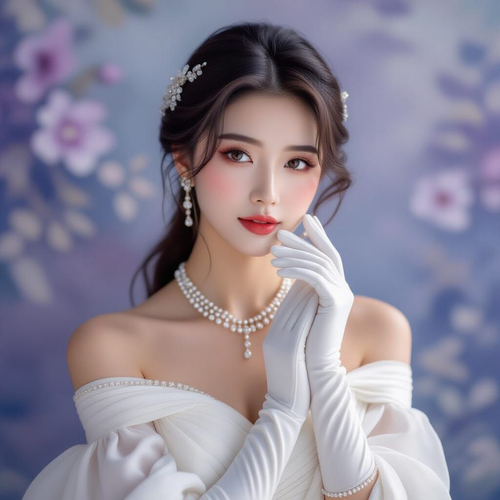 Elegant Chinese Beauty in Dreamy Alphonse Mucha Style