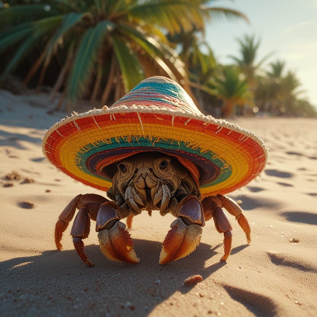 hermit crab wearing a gigantic sombrero